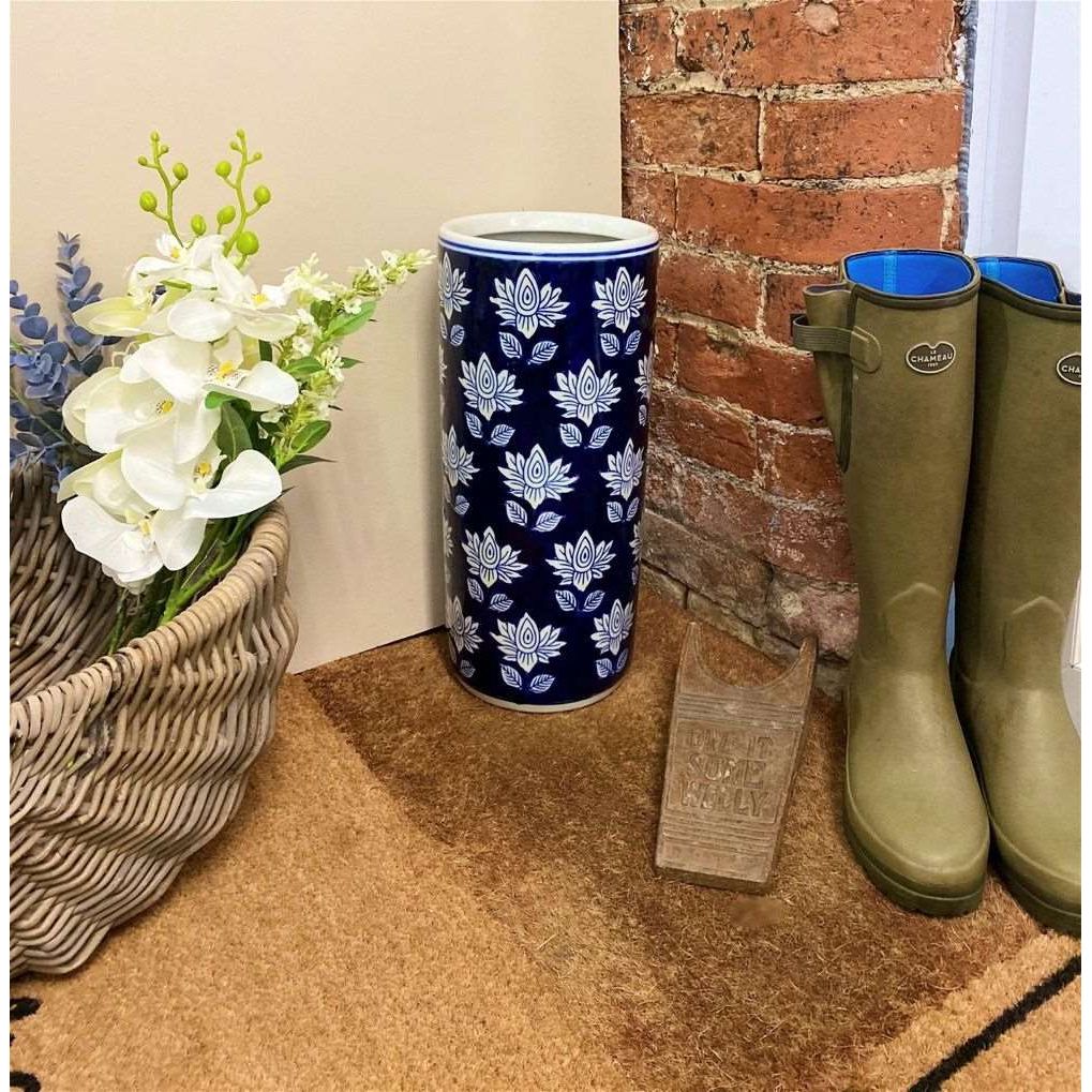 Blue With White Flower Umbrella Stand